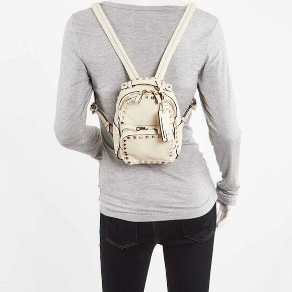 Valentino White Pebbled Leather Rockstud Mini Backpack Bag - Picture 2 of 11